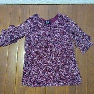 by & by Maroon Floral Ruffle Sleeve Top Size L Girls